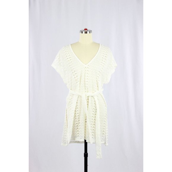 Kona Sol Other - KONA SOL White Crochet V-Neck Belted Mini Dress Cover-Up, Size M